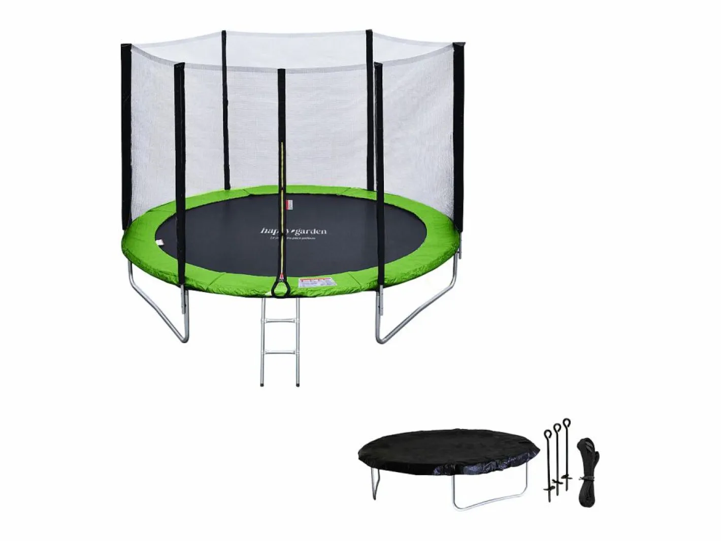Happy Garden Cama Elástica|Pack Premium Trampolín 180cm reversible / verde CAIRNS + red, escalera, funda y kit de anclaje
