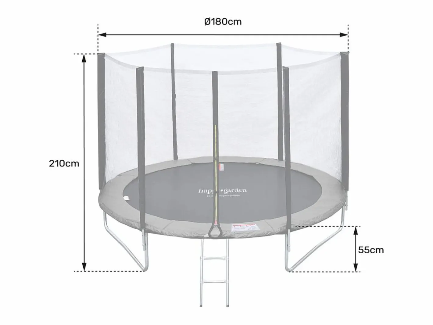 Happy Garden Cama Elástica|Pack Premium Trampolín 180cm reversible / verde CAIRNS + red, escalera, funda y kit de anclaje