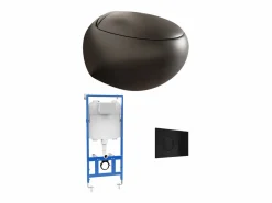 Vente-unique Pack WC flotante, cerámica mate con bastidor y placa de accionamiento HURO II Negro Discount