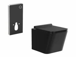 Vente-unique Pack WC suspendido en cerámica mate con soporte decorativo, CLEMONA Negro Sale