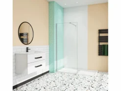 Panel de ducha vidrio 8mm con tratamiento antical,barra 90cm,perfil cromado (88-90)x190cm^Aica Discount