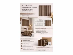 Panel decorativo de lamas de madera, lamas de MDF y fieltro PET, juego de 12 piezas, 60x60 cm, revestimiento de pared fonoabsorbente, color roble.^ Outlet