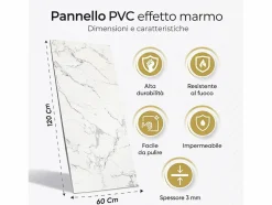 Panel decorativo efecto mármol gres porcelánico set de 6 piezas 4,3 m2 revestimiento de pared PVC en UV 120x60 Mármol Blanco Best