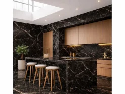 Panel decorativo efecto mármol gres porcelánico set de 6 piezas 4,3 m2 revestimiento de pared PVC en UV 120x60 Mármol Negro New