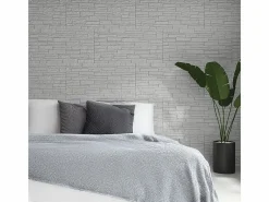 Panel decorativo efecto piedra ladrillo 3D, juego de 12 piezas, 8,6 m², revestimiento de pared de PU, 120 x 60 x 2,5, cuarcita blanca Blanco Online
