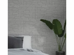 Panel decorativo efecto piedra ladrillo 3D, juego de 12 piezas, 8,6 m², revestimiento de pared de PU, 120 x 60 x 2,5, cuarcita blanca Blanco Online