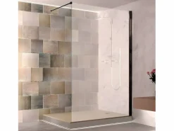 MIRLO Panel fijo de ducha WALK IN Perfil Negro Grosor Cristal 8 mm Transparente Best