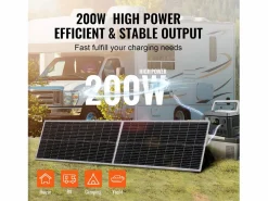 Panel Solar Monocristalino SucceBuy, 200 W, Kit de 2 Paneles y Controlador, para Acampada, Senderismo, Uso Fuera de la Red Negro
