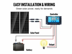 Panel Solar Monocristalino SucceBuy, 200 W, Kit de 2 Paneles y Controlador, para Acampada, Senderismo, Uso Fuera de la Red Negro