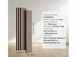 Panel De Pared|Paneles Acústicos de Listones de Madera SucceBuy, Paneles de Pared de Madera MDF, para Decoración de Pared Interior Moderna, 240 x 20 cm