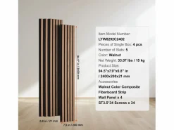 Paneles Acústicos de Listones de Madera SucceBuy, 20 x 240 cm, para Decoración de Paredes, con un Alto Índice NRC de 0,85 y Certificación Acústica SGS, Nogal^ Hot