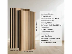 Panel De Pared|Paneles Acústicos SucceBuy 59.9 x 119.8 cm, Paneles Acústicos de listones de Madera, Decoración de Pared Moderna, Roble Claro