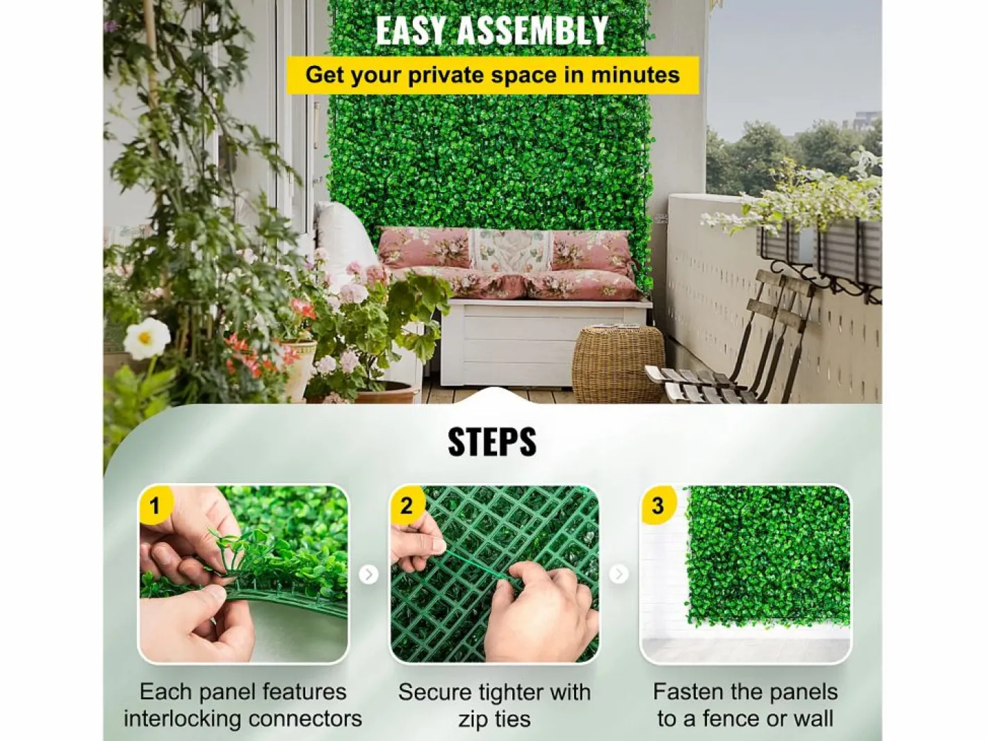 Paneles de Buxus Artificiales SucceBuy 25.4x25.4 cm 48 Piezas, Seto Resistente a UV para Decoración de Valla^