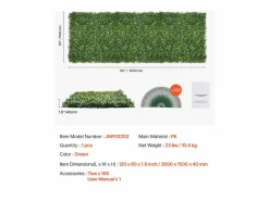 Cercados Y Ocultación|Paneles de Césped Artificial, SucceBuy Panel de Pared de Césped Artificial de 300 × 150 cm, Milán, para Privacidad y Decoración