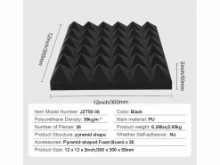 Paneles de Espuma Acústica SucceBuy Paneles de Espuma Acústica, Paquete de 36, 30.48 x 30.48 x 5.08 cm para Pared y Techo de Estudio Negro Best