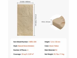 Paneles de Pared 3D SucceBuy, Pack de 4, 122 x 61 cm, Aspecto de Piedra, Cobertura de 3 m², Color Piedra Amarilla^ Online