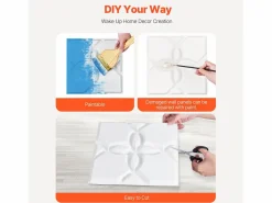 Paneles de Pared 3D SucceBuy, Pack de 33, 30 x 30 cm, PVC con Motivo Floral, , Cobertura de 3 m² Blanco New