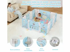 DripeX Mueble De Bebé|Paneles de parque para bebés 12+2, puerta de barrera de seguridad, cuadrícula de protección en plásticos ecológicos, 150x150x62cm -