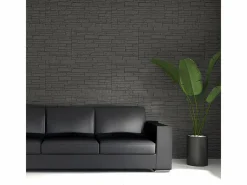 Paneles decorativos efecto piedra ladrillo 3D, juego de 12 unidades, 8,6 m², revestimiento de pared de PU, 120 x 60 x 2,5, color pizarra^ Outlet