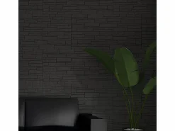 Paneles decorativos efecto piedra ladrillo 3D, juego de 12 unidades, 8,6 m², revestimiento de pared de PU, 120 x 60 x 2,5, color pizarra^ Outlet