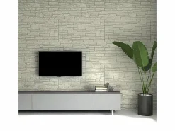 Paneles decorativos efecto piedra ladrillo 3D, juego de 12 unidades, 8,6 m², revestimiento de pared de PU, 120 x 60 x 2,5 Greige Tortora^ Hot