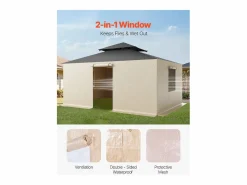 Paneles Laterales de Funda de Gazebo Invierno SucceBuy, 3,44x4,66 m, Cubierta de Gazebo Todas Estaciones, con Ventanas en Malla, Material PE de Alta Densidad Beige