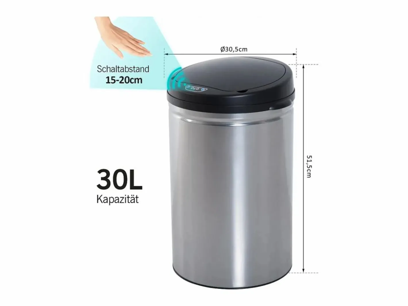 Papelera automática con sensor, 30L, acero inoxidable, color (Ø30,5x51,5 cm)^ Clearance