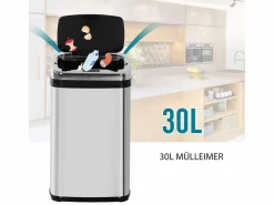 Cubo De Basura Para Cocina|Papelera automática de 30L, sensor IR, acero inoxidable, interior extraíble opcional, cuadrada (33x25x58cm)
