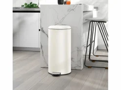 Papelera con pedal de 30L con cubo interior, metal marfil, tapa silenciosa (36x30x63,5cm) Blanco
