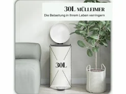 Papelera con pedal de 30L con cubo interior, metal marfil, tapa silenciosa (36x30x63,5cm) Blanco
