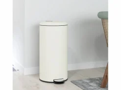 Papelera con pedal de 30L con cubo interior, metal marfil, tapa silenciosa (36x30x63,5cm) Blanco