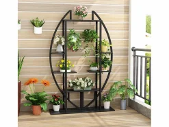 Paquete de 2 soportes para plantas de interior de 5 niveles, de metal curvo, con 2 ganchos para colgar, multiusos para interior, jardín, balcón y sala de estar^Tribesigns New