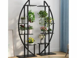 Paquete de 2 soportes para plantas de interior de 5 niveles, de metal curvo, con 2 ganchos para colgar, multiusos para interior, jardín, balcón y sala de estar^Tribesigns New