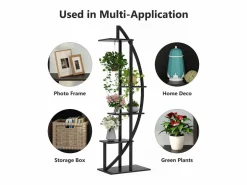 Paquete de 2 soportes para plantas de interior de 5 niveles, de metal curvo, con 2 ganchos para colgar, multiusos para interior, jardín, balcón y sala de estar^Tribesigns New