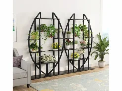 Paquete de 2 soportes para plantas de interior de 5 niveles, de metal curvo, con 2 ganchos para colgar, multiusos para interior, jardín, balcón y sala de estar^Tribesigns New