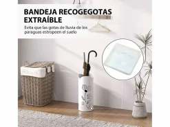 Paragüero Gisel 4 ganchos con bandeja de goteo 41x17x17 cm^Homcom Online