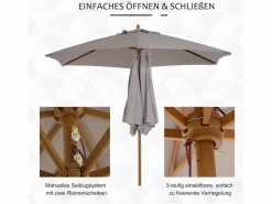 Parasol con LED, 3 posiciones, poliéster, bambú, gris, (250x250x230 cm) New