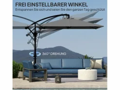 Sombrilla|Parasol descentrado de 260 cm, con protección UV 50+, función de inclinación, de metal y poliéster gris (295x250x235cm)