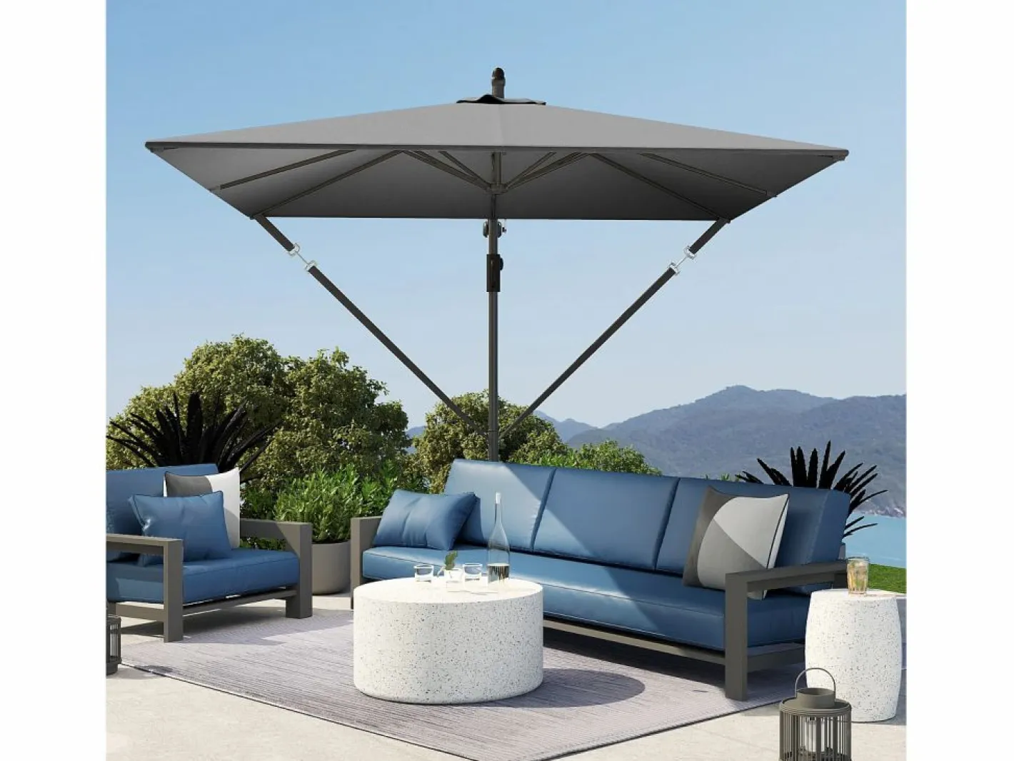 Sombrilla|Parasol descentrado de 260 cm, con protección UV 50+, función de inclinación, de metal y poliéster gris (295x250x235cm)