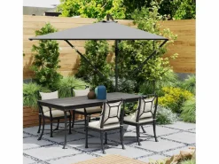 Sombrilla|Parasol descentrado de 260 cm, con protección UV 50+, función de inclinación, de metal y poliéster gris (295x250x235cm)
