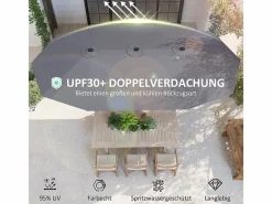 Parasol doble con manivela, protección UV, estructura de acero, gris oscuro (436x260x240 cm) Sale