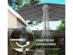 Parasol doble con manivela, protección UV, estructura de acero, gris oscuro (436x260x240 cm) Sale