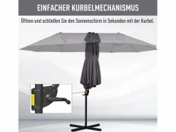 Parasol doble con manivela, regulable, de metal, gris oscuro (440x270x250 cm) Clearance