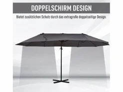 Parasol doble con manivela, regulable, de metal, gris oscuro (440x270x250 cm) Clearance