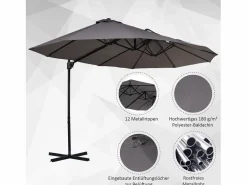 Parasol doble con manivela, regulable, de metal, gris oscuro (440x270x250 cm) Clearance