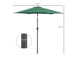 Sombrilla|Parasol inclinable con manivela, aluminio, poliéster, verde (Ø2,6x2,35 m)