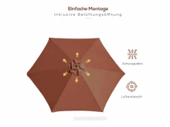 Sombrilla|Parasol inclinable con manivela, aluminio y poliéster 180g/m², marrón (Ø2,7xH2,35 m)