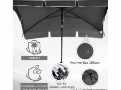 Sombrilla|Parasol inclinable para jardín y balcón, aluminio, gris (198x130x245 cm)