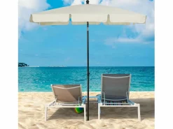 Parasol inclinable, protección UV, aluminio madera, color crema y negro (200x130x245 cm)^ Discount