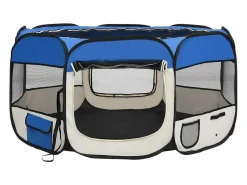 Clicnbuy Parque de perros plegable y bolsa transporte 125x125x61cm Azul New